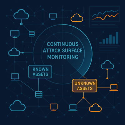 Illustration comparing traditional vulnerability management with continuous attack surface management across cloud and hybrid environments.